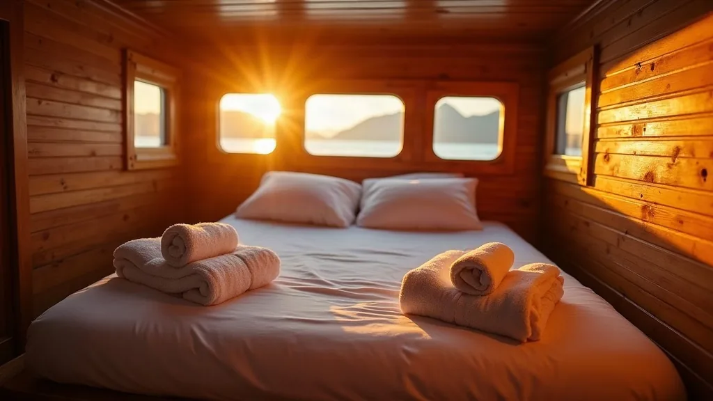 AI-generated illustrative artwork: liveaboard cabin bunk — a composite illustration, not a photograph of a named location