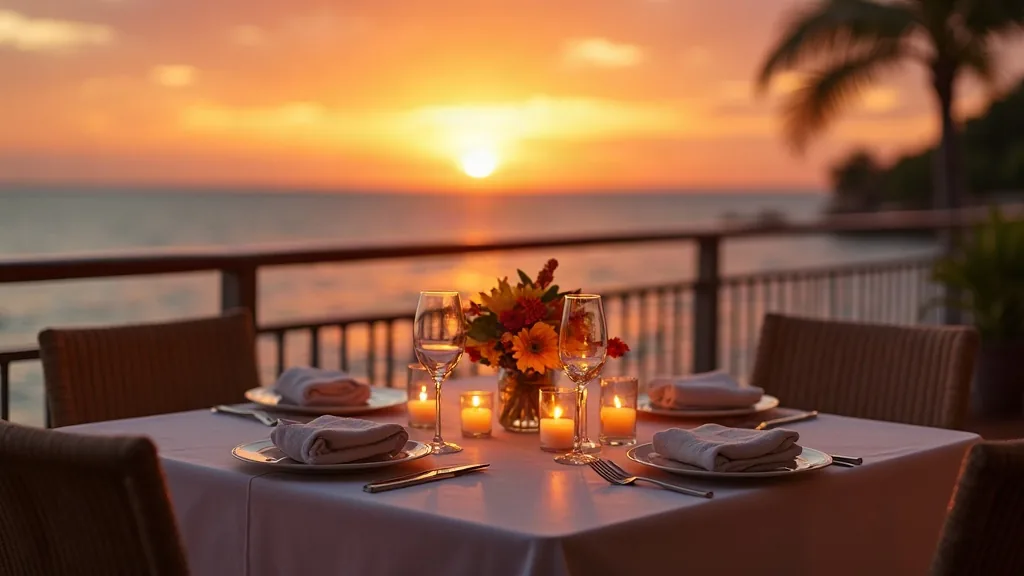 AI-generated illustrative artwork: romantic boat dinner — a composite illustration, not a photograph of a named location