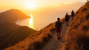 AI-generated illustrative artwork: padar-style island viewpoint hike — a composite illustration, not a photograph of a named location
