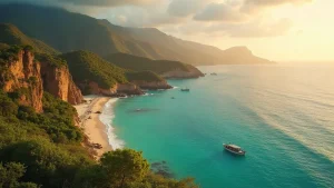 AI-generated illustrative artwork: national park coastal landscape — a composite illustration, not a photograph of a named location