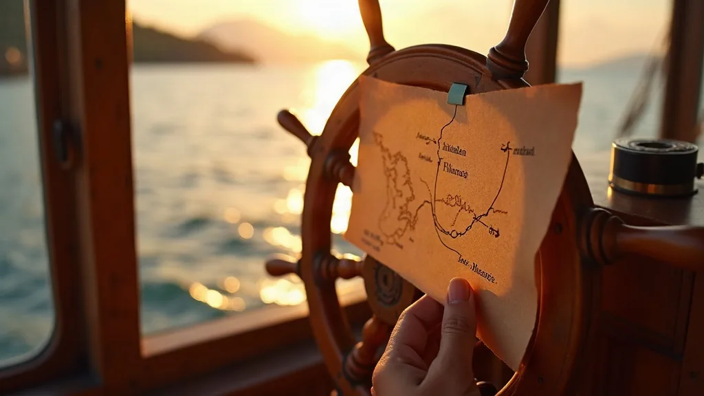 AI-generated illustrative artwork: liveaboard route and schedule — a composite illustration, not a photograph of a named location