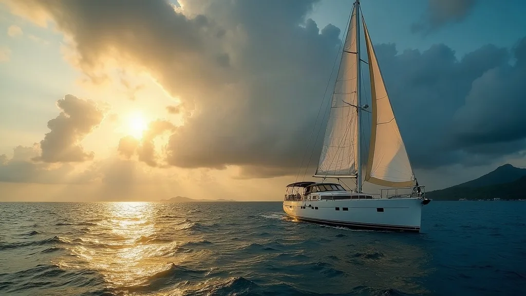 AI-generated illustrative artwork: yacht charter seasonal timing — a composite illustration, not a photograph of a named location
